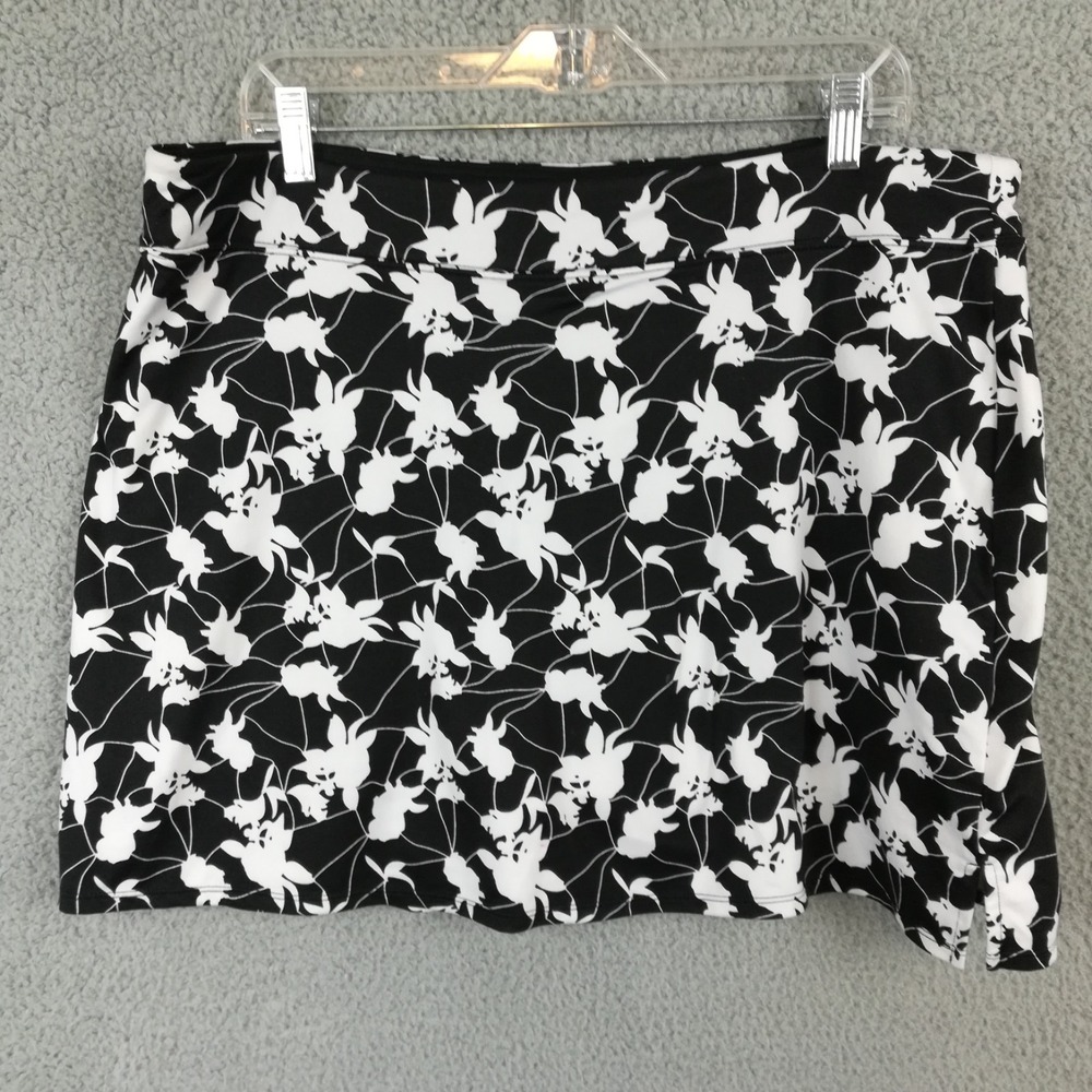 Tranquility Womens Skirt Skort Black White Abstract Floral Print Mini XXL